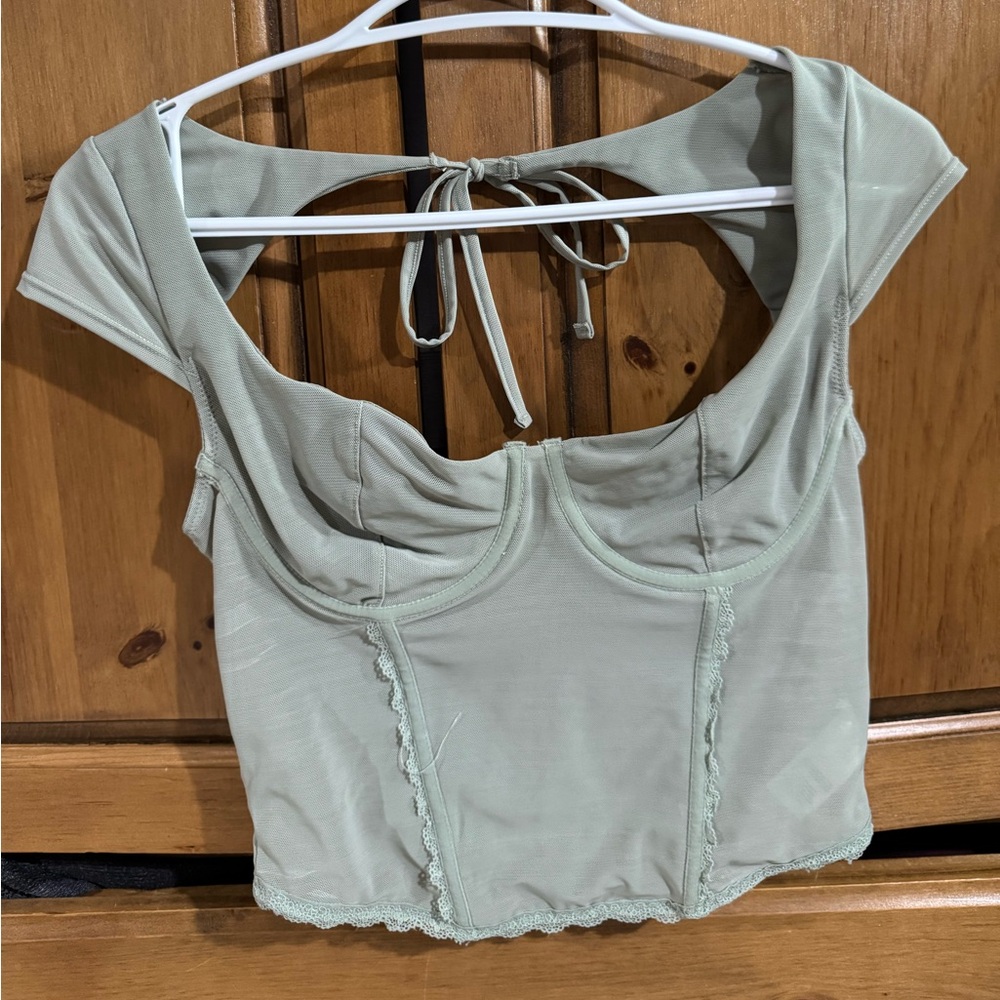 Garage Light Green Tie-Back Top